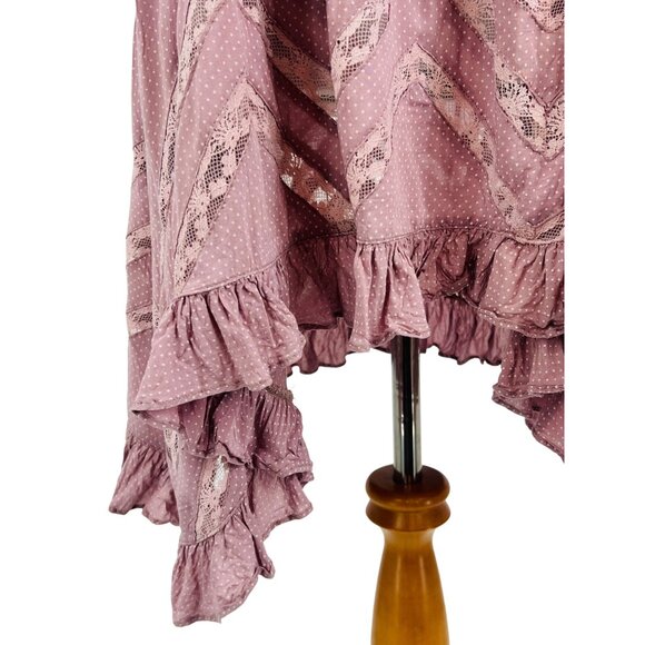 Free People Pink Tiered Ruffle Voile & Lace Mini Slip Dress | Cottagecore Boho M - Picture 5 of 16